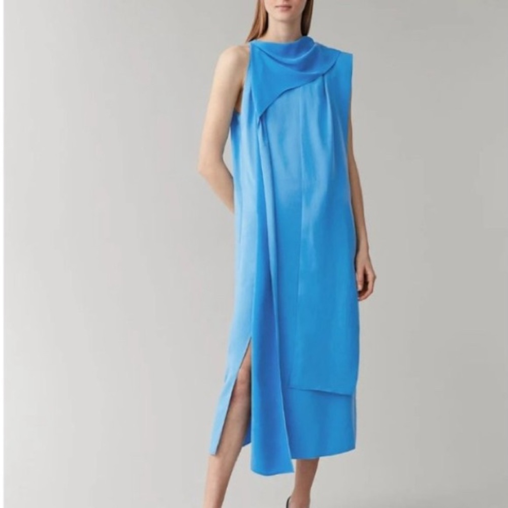 COS draped tie neck midi dress